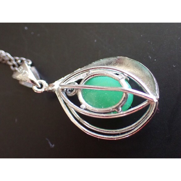 Chrysoprase Pendant in Sterling Silver Cage on ACO 17" Chain Link .925 Necklace - Picture 5 of 13